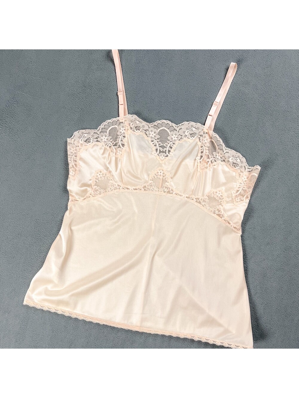Vintage Peach Nylon and Lace Camisole with Adjustable Straps